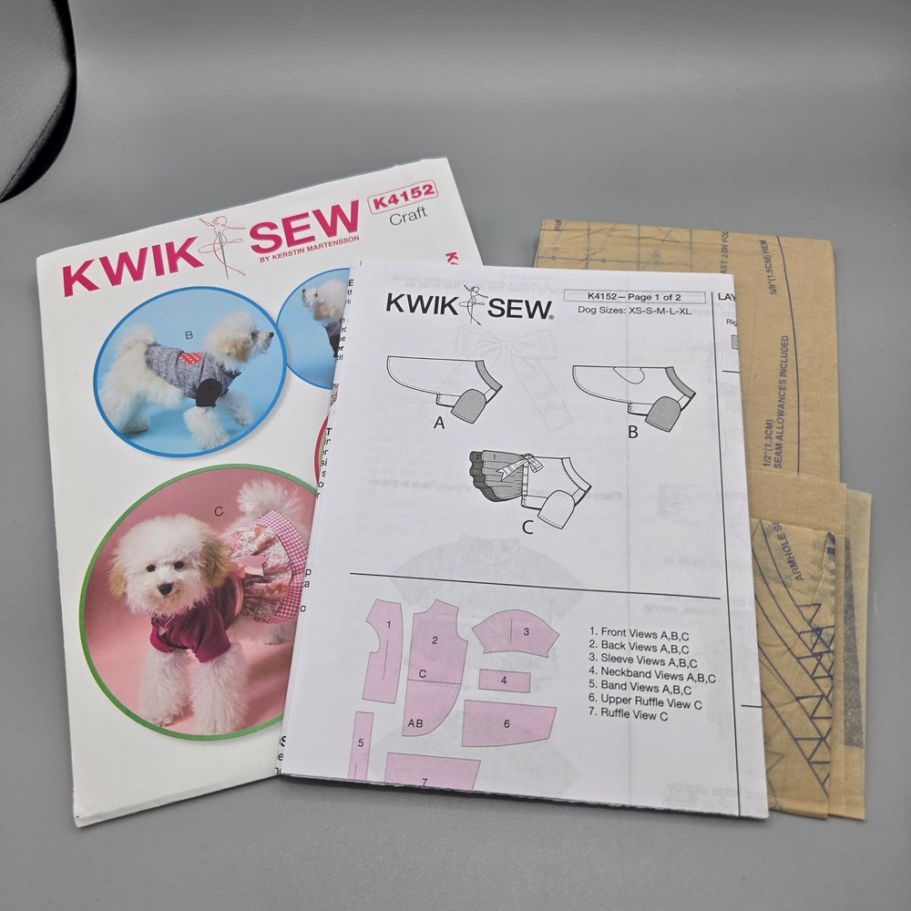 Kwik Sew K4152 Dog Clothes Sewing Pattern XS-XL T-Shirt Dress Applique Uncut - Picture 3 of 3